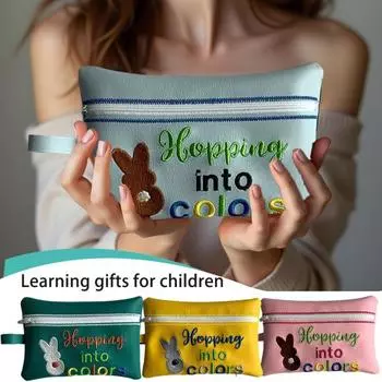 Наполнитель для пасхальной корзины Hopping Into Colors Match, 8 кроликов с подвижными хвостами и красочная сумка на молнии, наполнители для пасхальных корзин для дошкольных образовательных мероприятий зелёный