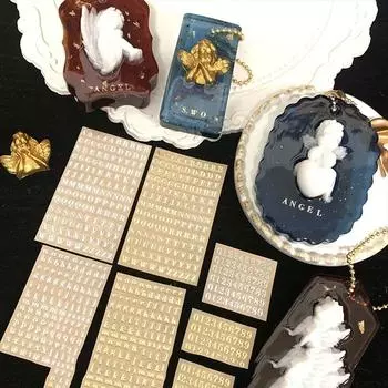 Наполнитель из смолы Золотая и серебряная наклейка с буквами алфавита Наклейка с цифрами Наклейка с эпоксидной заливкой Этикетки Наклейки 02