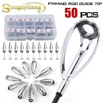 Направляющие для удочек, 50 шт., детали для пресноводных и соленых удочек, кольцо, направляющие для ремонта из нержавеющей стали, набор наборов «сделай сам»