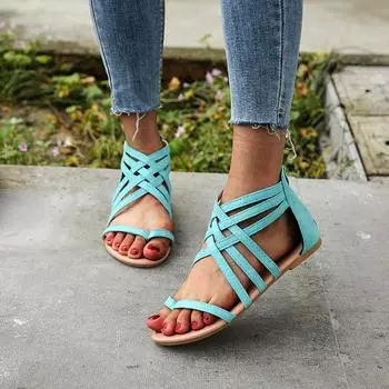 Напрямую от производителя европейская и американская женская обувь на плоской подошве большого размера женские римские сандалии с перекрестными носками сандалии с пятном 36