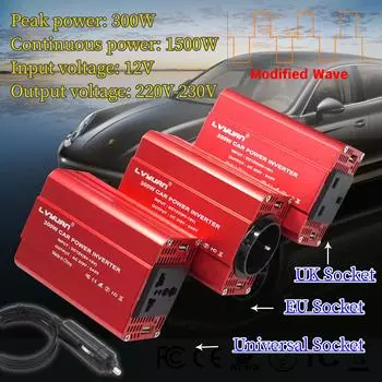 Напряжение от 12 В постоянного тока до 220 В переменного тока, непрерывное напряжение 150 Вт/пиковое напряжение 300 Вт, Великобритания/ЕС/универсальные розетки, 2 USB-порта, автомобильный преобразователь для кемпинга, инвертор
