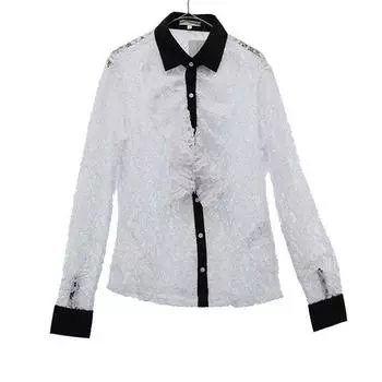 NARACAMICIE unused race Long sleeve race blouse Cut and sewn ruffles Women Used