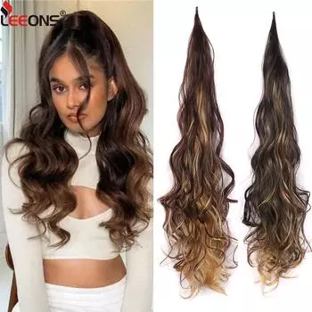 Наращивание хвоста 32 дюйма Гибкая обертка вокруг хвоста Волосы Вьющиеся синтетические наращивания волос Длинные хвостики Шиньон для женщин