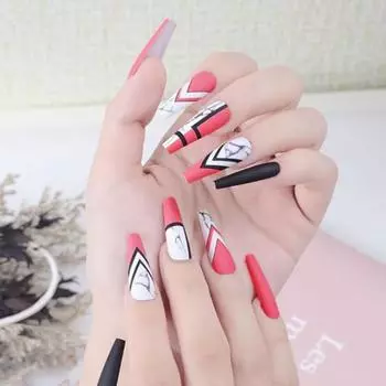 наращивание искусственных ногтей матовый розовый черный цвет с мраморным дизайном дизайн накладных ногтей 24 шт. набор с клеевым листом удобнее, чем маникюр