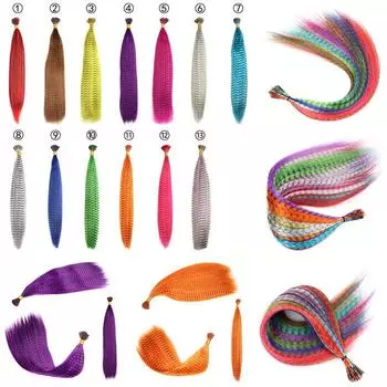 Наращивание волос Цветные парики Перьевые полосатые волосы Накладные волосы Цветные парики из термостойкого шелка 50cm