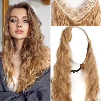 Наращивание волос на клипсе 60 см Синтетический парик с вьющейся волной V-образной формы с 5 зажимами