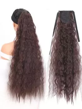 Наращивание волос на клипсе в хвосте, удлиненные вьющиеся черные синтетические хвостики, термостойкая накладная прическа для женщин, повседневного использования