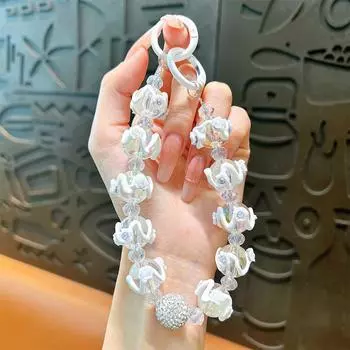 Нарисованная вручную бисерная цепочка для мобильного телефона, автомобильный брелок, ремешок для телефона, украшение на запястье, подвеска розовый