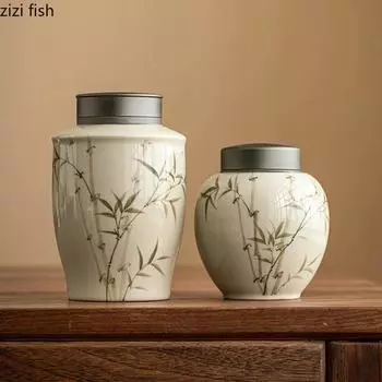 Нарисованная вручную керамическая банка для чая с крышкой из сплава, влагонепроницаемая герметичная банка, коробка для черного чая, банка для конфет, банка для хранения чая в домашних условиях