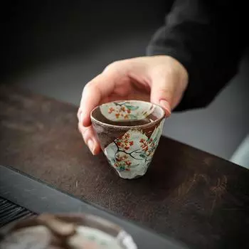 Нарисованная вручную старинная глиняная керамическая чайная чашка, чайный сервиз Shibayaki Kung Fu, винтажная грубая керамическая чайная чашка, креативная китайская мастерская чашка 50ml