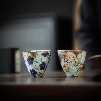Нарисованная вручную старинная глиняная керамическая чайная чашка, чайный сервиз Shibayaki Kung Fu, винтажная грубая керамическая чайная чашка, креативная китайская мастерская чашка 50ml