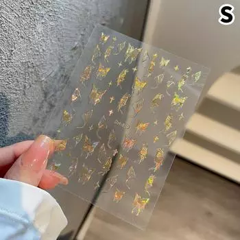 Нарисованная вручную жидкая наклейка для дизайна ногтей в виде бабочки, ультратонкая, прозрачная, декоративная, цветная, самоклеящаяся наклейка small white