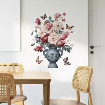 Нарисованные цветы бабочка винтажная ваза гостиная крыльцо украшение дома настенные наклейки 40*60CM/fun-e11
