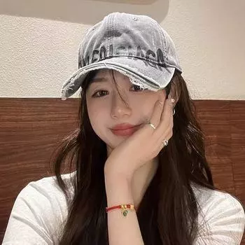 Нарисованные вручную граффити-буквы Сломанный край бейсболки женское лицо маленький козырек от солнца прилив стирка старая кепка мужчина Adjustable светло-серый