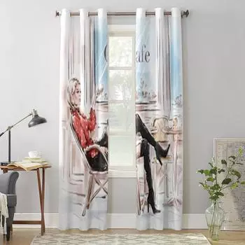Нарисованные вручную красивые женские шторы для гостиной, роскошный декор спальни, шторы для кухни, шторы для окон 135W x 60H(cm) x1