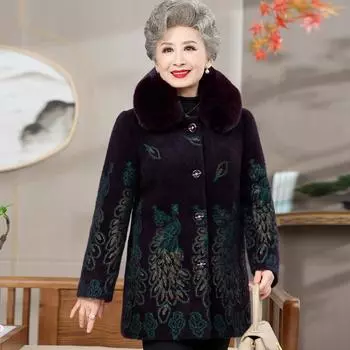 Наряд для бабушки среднего и пожилого возраста, норковая бархатная куртка, зимняя одежда средней длины для пожилых людей, утепленное теплое хлопковое пальто 5XL