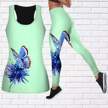 Наряд для йоги с белым цветком и бабочкой для женщин, модные леггинсы для тренировок, спортивные повседневные штаны для фитнеса и йоги XS зелёный
