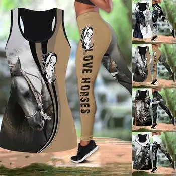 Наряд для йоги с принтом белой лошади для женщин, модные леггинсы для тренировок с 3D принтом, спортивные штаны для фитнеса с высокой талией, повседневные брюки для йоги для женщин XS чёрный