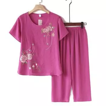 Наряд для мамы, летний комплект оверсайз, пижамы с короткими рукавами, одежда среднего и пожилого возраста, свободный комплект из двух предметов XL