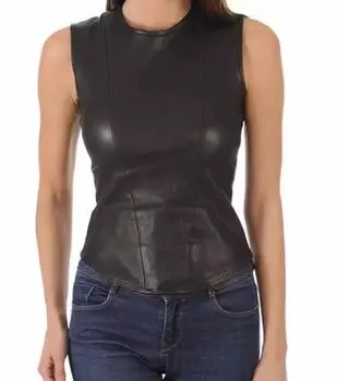 Наряд для вечеринки, изготовленный вручную из кожи ягненка, черный стильный повседневный топ без рукавов для женщин S чёрный