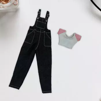 Наряд мужской куклы в масштабе 1/6 с короткими рукавами и широкими штанами black pants