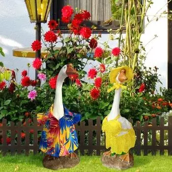 Наряд с газонным гусем, летняя уличная статуэтка гуся, нарядная одежда, непогода, крыльцо, статуя гуся, платье, одежда, костюм, украшение D