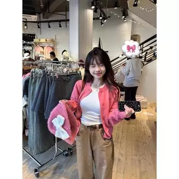 Нарядный розовый базовый топ Ранневесенний вязаный кардиган Pink Quality Edition 2XL [Suggested 130/75.00kg]]