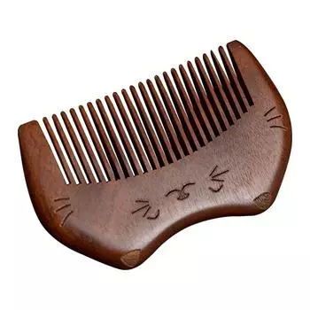 Narrow Tooth Cat Wooden Scalp Combs Anti-Static Carve Designs Head Acupuncture Point Massage Comb with Tassel Natural