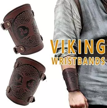 Наручи из искусственной кожи с тиснением мирового дерева викингов Иггдрасиль, средневековые нарукавники с пряжкой для ролевых игр на Хэллоуин M красный