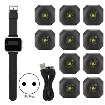 Наручные часы-пейджер, беспроводной пульт управления, кнопка вызова для официанта общественного питания EU Plug