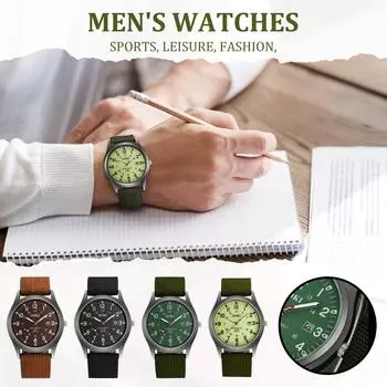 Наручные часы с нейлоновым ремешком, мужские военные спортивные часы, аналоговые кварцевые модные водонепроницаемые часы с окошком даты One Size