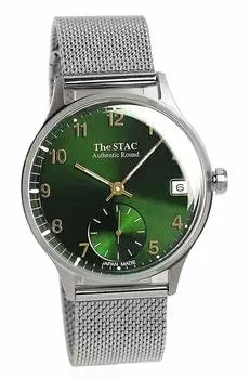 Наручные часы STAC Made in Japan Domestic, 36 мм, классические, с зеленым сетчатым ремешком, унисекс [The Stack] для мужчин и женщин зелёный