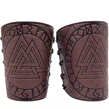 Нарукавники с тиснением Viking Odin Valknut, средневековые наручи из искусственной кожи для ролевых игр M красный