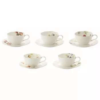 Narumi 96010-23067P Cup and Saucer Set, Lucy Garden, 7.5 fl oz (210 cc), Set of 5, Coffee, Multi-Use