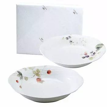 Narumi 96011-23065PAZ Lucy Garden Plate Plate Set, 9.1 inches (23 cm) Diameter, Berry Pattern, 2 Pattern Set, Stylish, Cute, Relief Oval Plate, Weddin