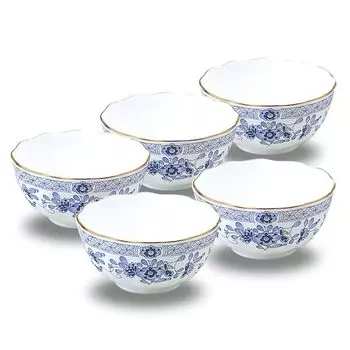 NARUMI Bowl Plate Set Milano 11cm Blue Floral Pattern 5 Pieces Plum Blossom Chintz Style Small Bowl Made in Japan Gift Box 9682-23335