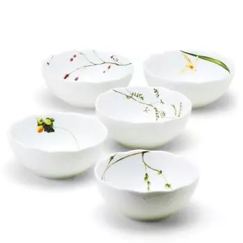 NARUMI Bowl Plate Set Satohana Goyomi Diameter 13cm Green Floral Pattern 5 Pattern Set Cute Wedding Gift Microwave Warmable Made in Japan Gift Box