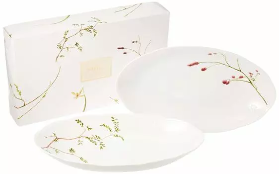 NARUMI Bowl Plate Set Satohana Goyomi Long Diameter 32cm Green Floral Pattern 2 Pattern Set Cute Oval Bowl Wedding Gift Microwave Warmable Made in