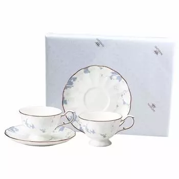 NARUMI Cup and Saucer Rose Blanche Set of Floral Wedding Gift Wrapped Set, 210cc, Blue, 2, Pattern, Stylish, Cute, Elegant, Gift, Present, Tea,