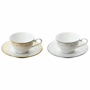 NARUMI Cup and Saucer Set 190cc Set for Tea and Microwave Made in Japan Au&Pt 2-Piece Coffee, Warmable, 41377-33136