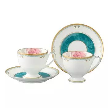 NARUMI Cup Saucer Set Caress 210cc Green Floral Rose Gorgeous Elegant Stylish Cute Wedding Present Pair Coffee Cup Made in Japan Gift Box 52560-20861