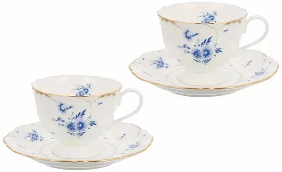 NARUMI Cup Saucer Set Fiorista 200cc Blue Floral Pattern Cute Stylish Elegant and Elegant Design Pair Tea Coffee Wedding Gift Present Gift Boxed синий