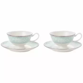 NARUMI Cup Saucer Set Green 200cc Grace Air Microwave Warmable for Tea and Coffee Holder 51707-23078P 2-Customer