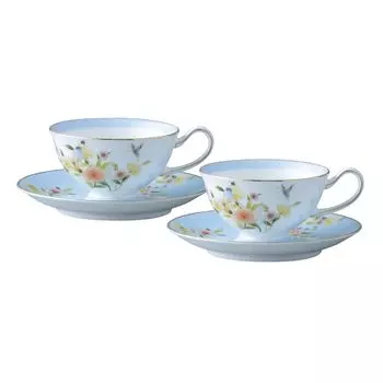 NARUMI Cup Saucer Set Ramage 200cc Blue Floral Pattern Pair Tea Coffee Cup Saucer Cute Stylish Present Gift Boxed & 52468-23078