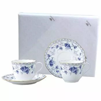 NARUMI Cup Saucer Set Solaria 200cc Blue Ivy Pattern Pair Coffee Cup Saucer Cute Stylish Elegant and Beautiful Pattern Wedding Gift Present Gift Box
