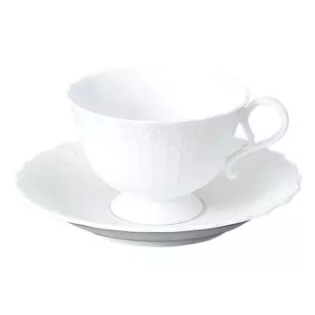 NARUMI Cup Saucer Silky White 200cc Cute Relief Tea Coffee Cup Saucer Elevated Microwave Warming Dishwasher Safe & 9968-20223P