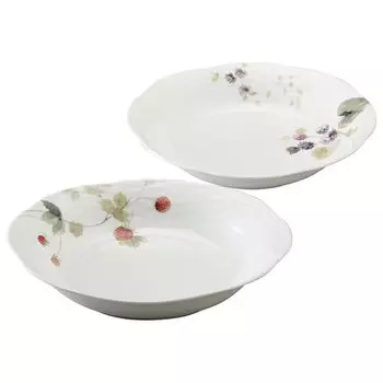 NARUMI Curry Plate Pasta Plate Set Lucy Garden Diameter 23cm Berry Pattern 2 Pattern Set Stylish Cute Relief Wedding Gift Oval Plate Microwave Warming
