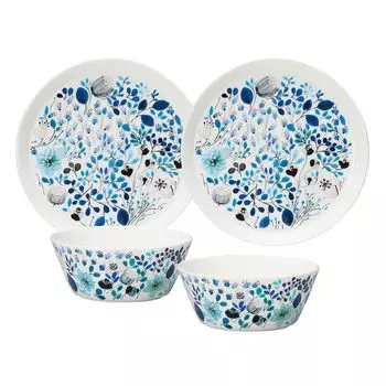 NARUMI Lucky Bag 2025 Tableware Set of 4 Anna Emilia for 2 People Frost Garden Blue Floral Pattern Cute Winter Scenery Microwave Warming Dishwasher