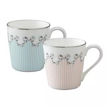 NARUMI Pair Mug 290cc Pink Blue Striped 2 Pattern Set Cute Stylish Wedding Gift Gift Microwave Warmable Made in Japan Gift Box Felicita! 97312-21799