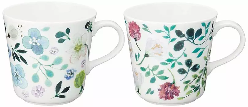 NARUMI Pair Mug Anna Emilia 340cc Green Floral Pattern Cute 2 Pattern Set Large Microwave Warm Dishwasher Safe Gift Box 96604-23165P